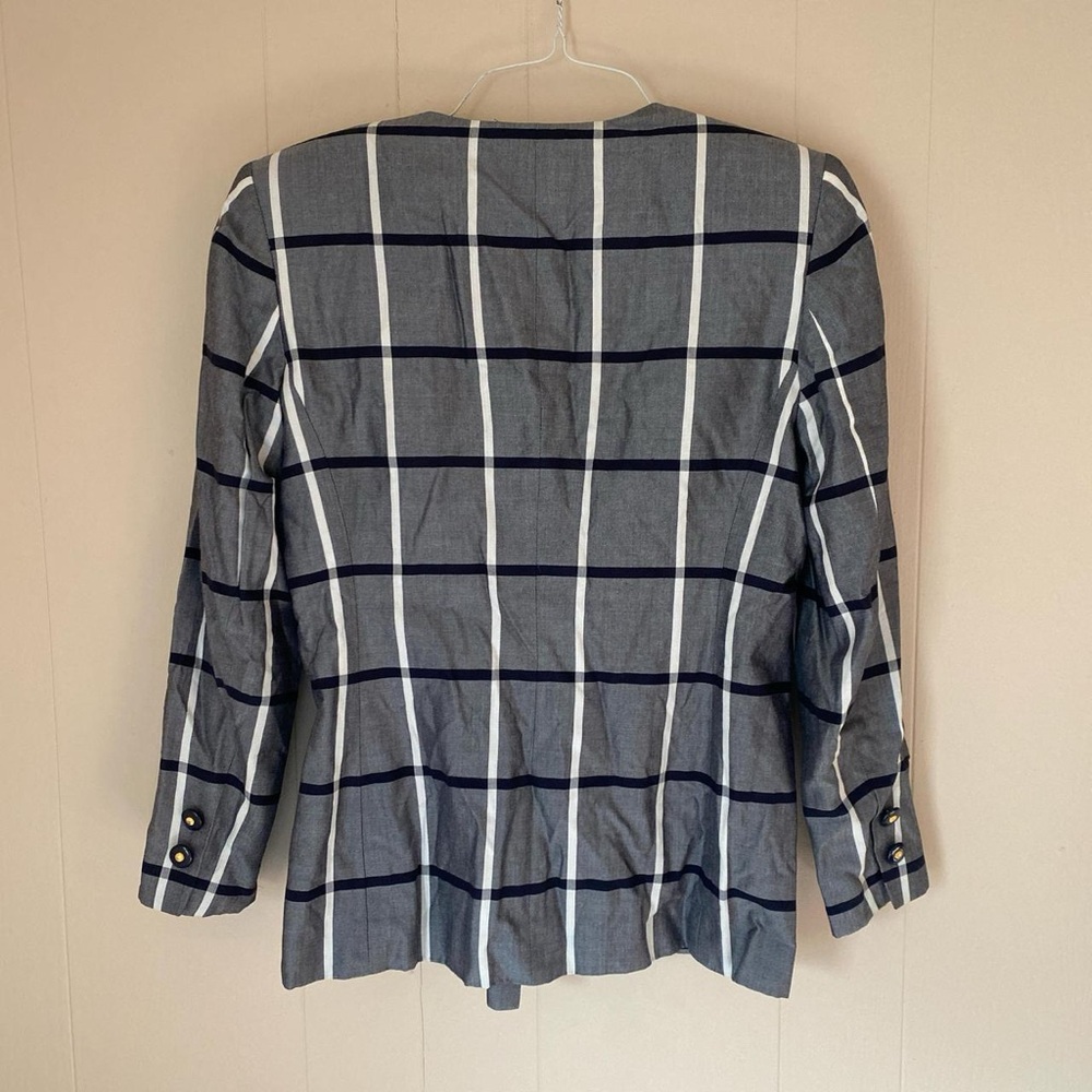 Casual Corner Blue and White Checkered Blazer - Picture 2 of 8